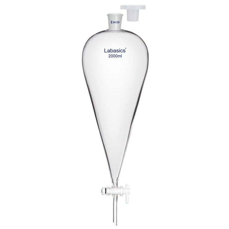Labasics Conical Separatory Funnel, 2000 ml Heavy Wall Borosilicate Glass Separating Funnel with 24/29 Joints and PTFE Stopcock - Image 1